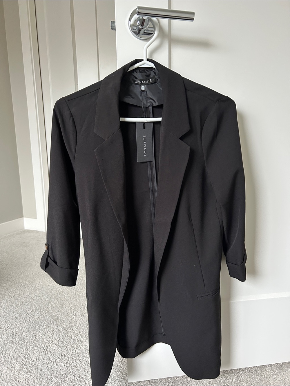 Dynamite Black Open-Front Blazer with Rolled Cuffs